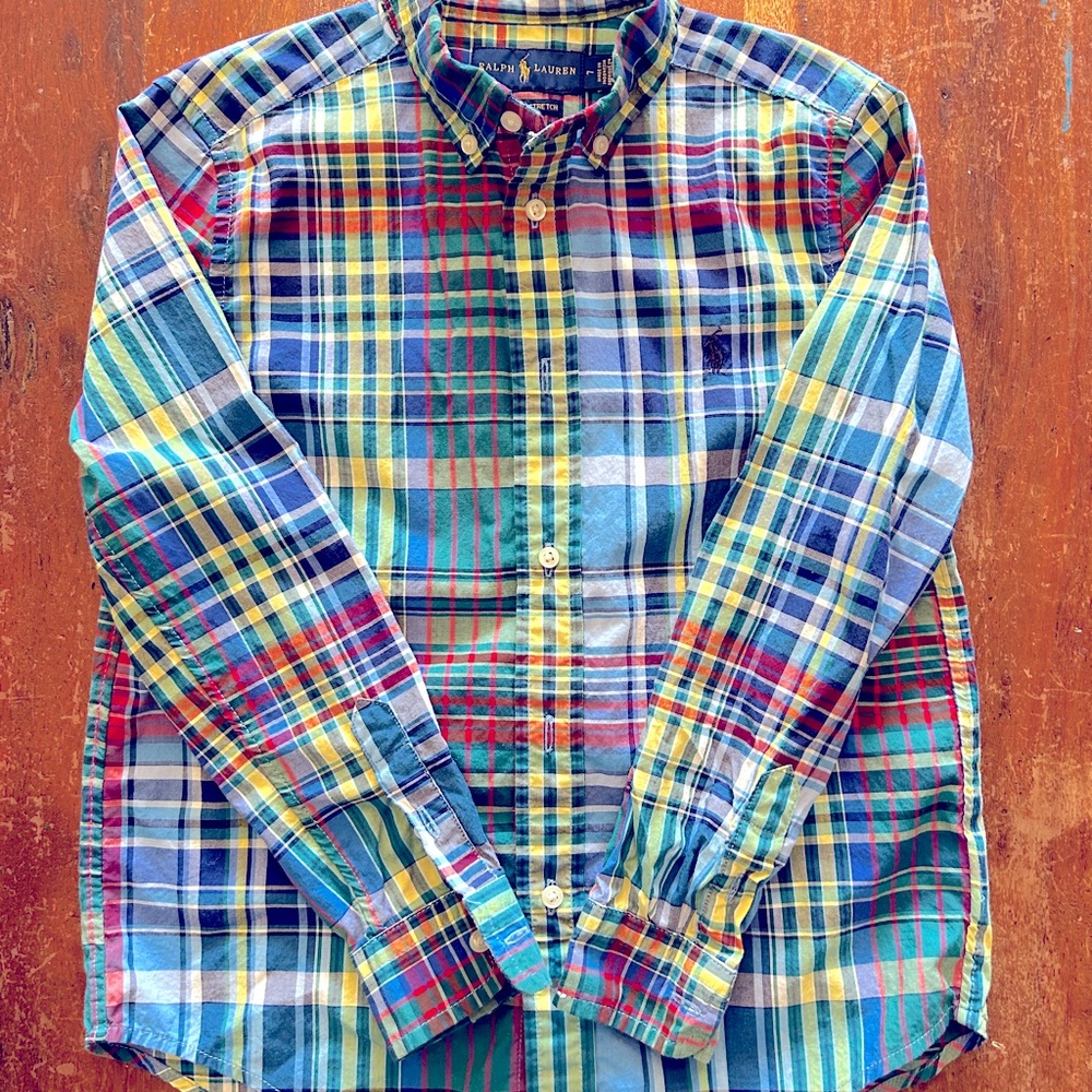 Polo by Ralph Lauren - Youth Button Down - Plaid - Size 7 - Natural Stretch